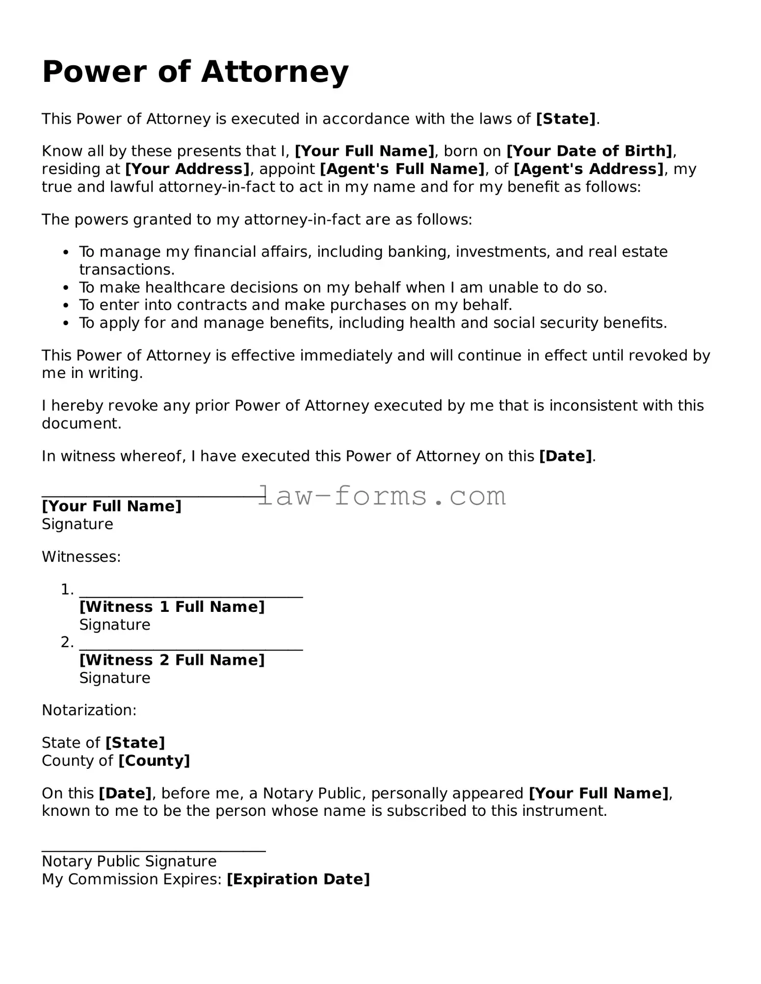 Valid Power of Attorney Template