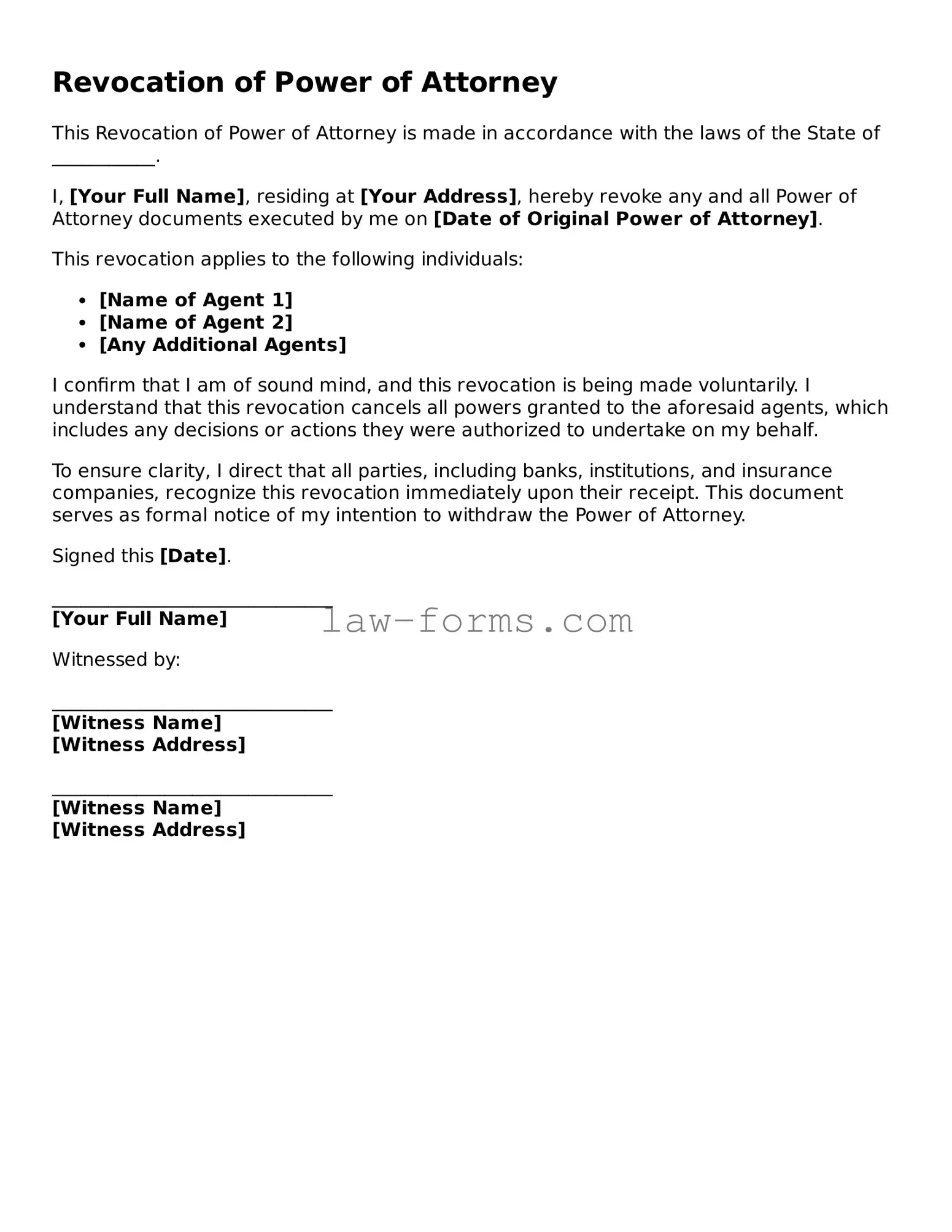 Valid Revocation of Power of Attorney Template