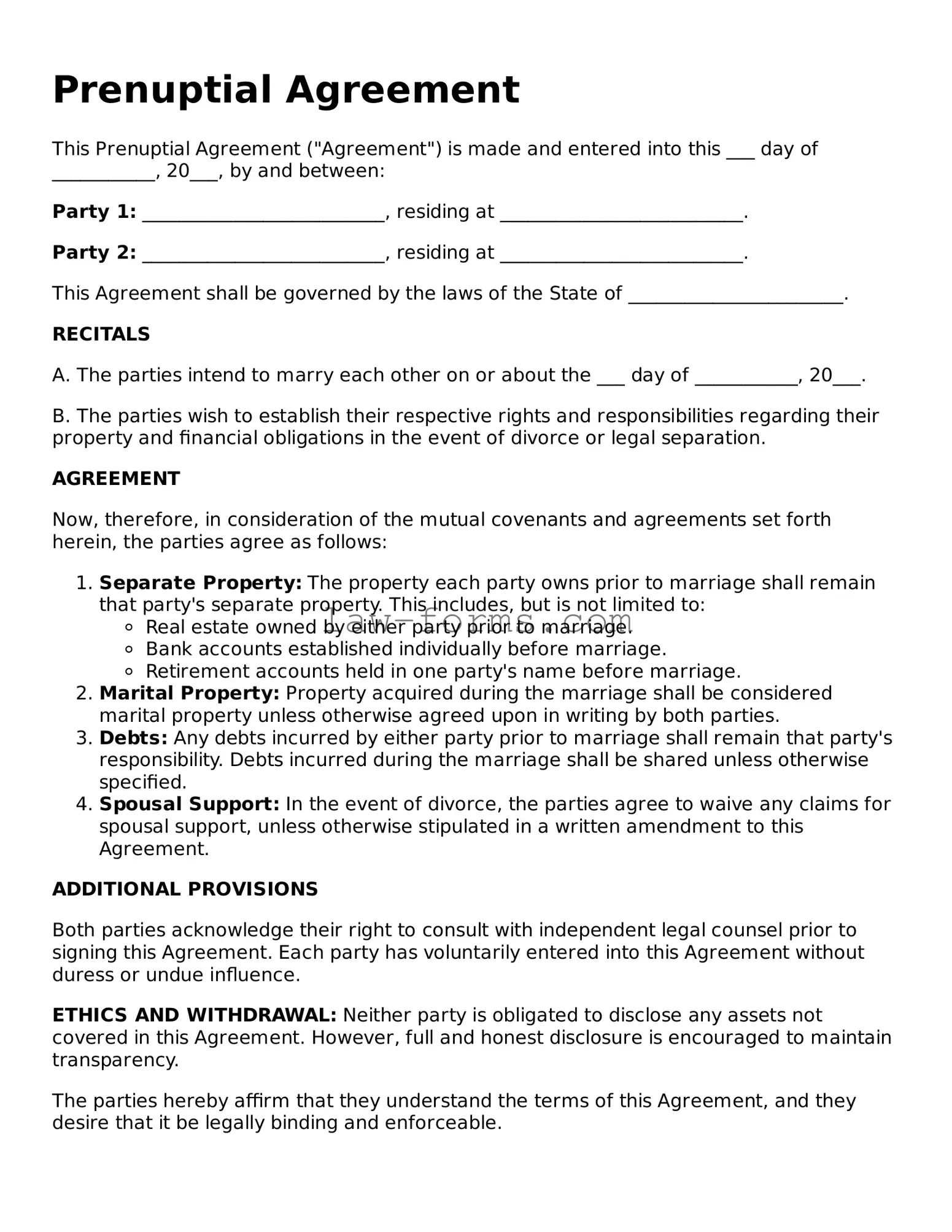 Valid Prenuptial Agreement Template