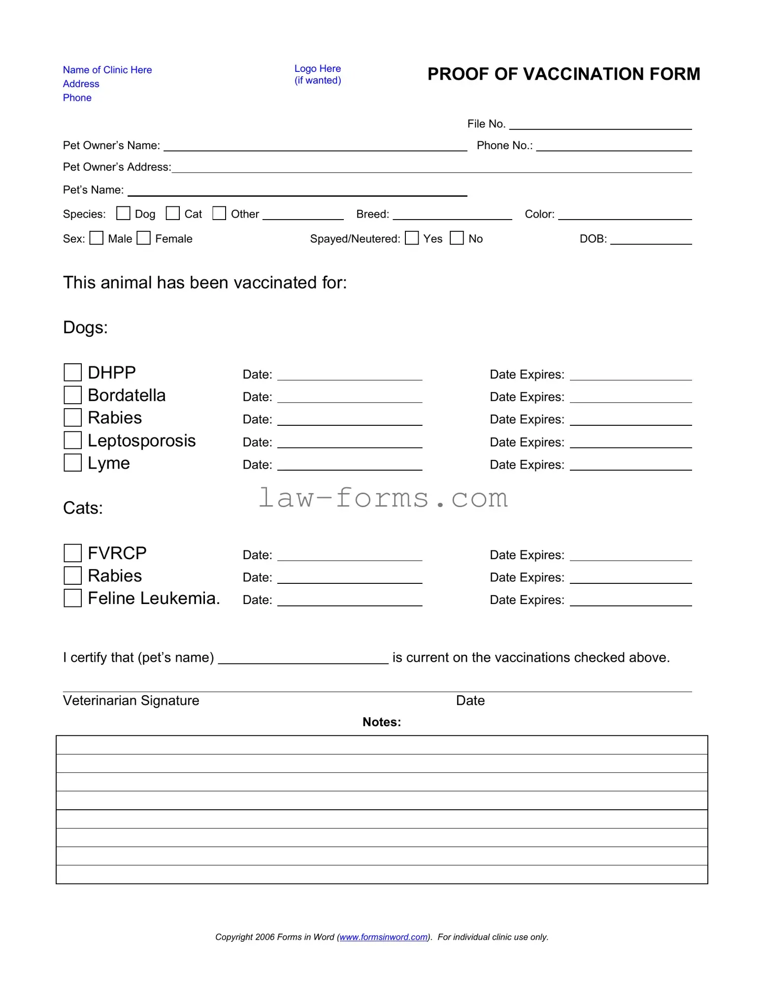Proof Of Vaccination Dog PDF Template