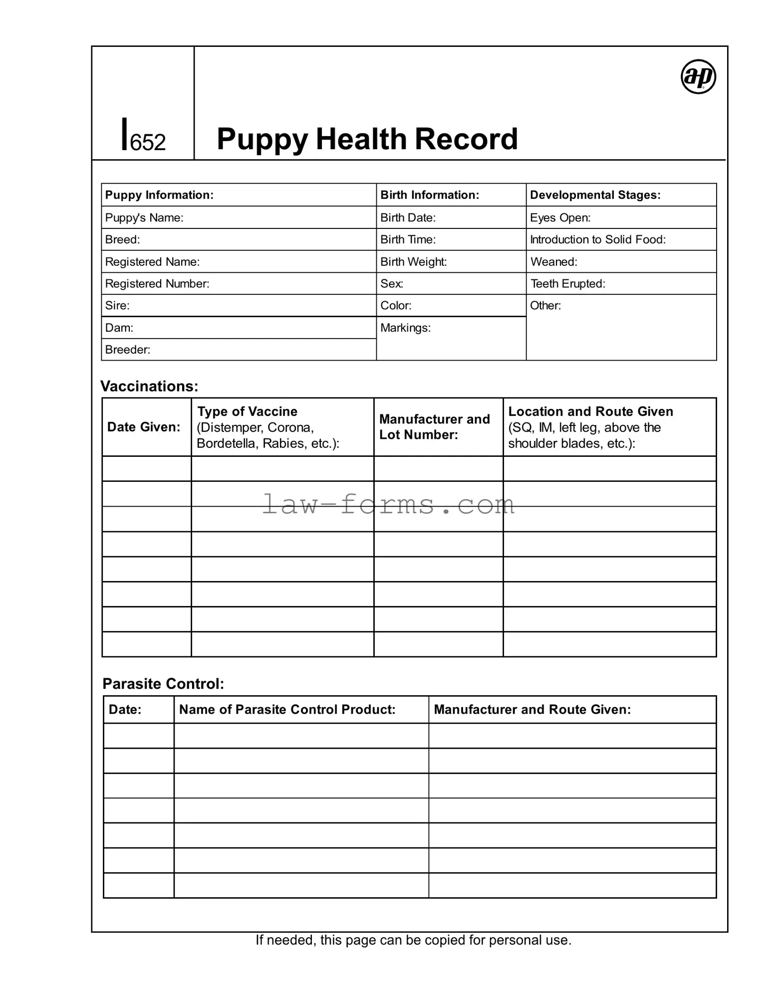 Puppy Health Record PDF Template