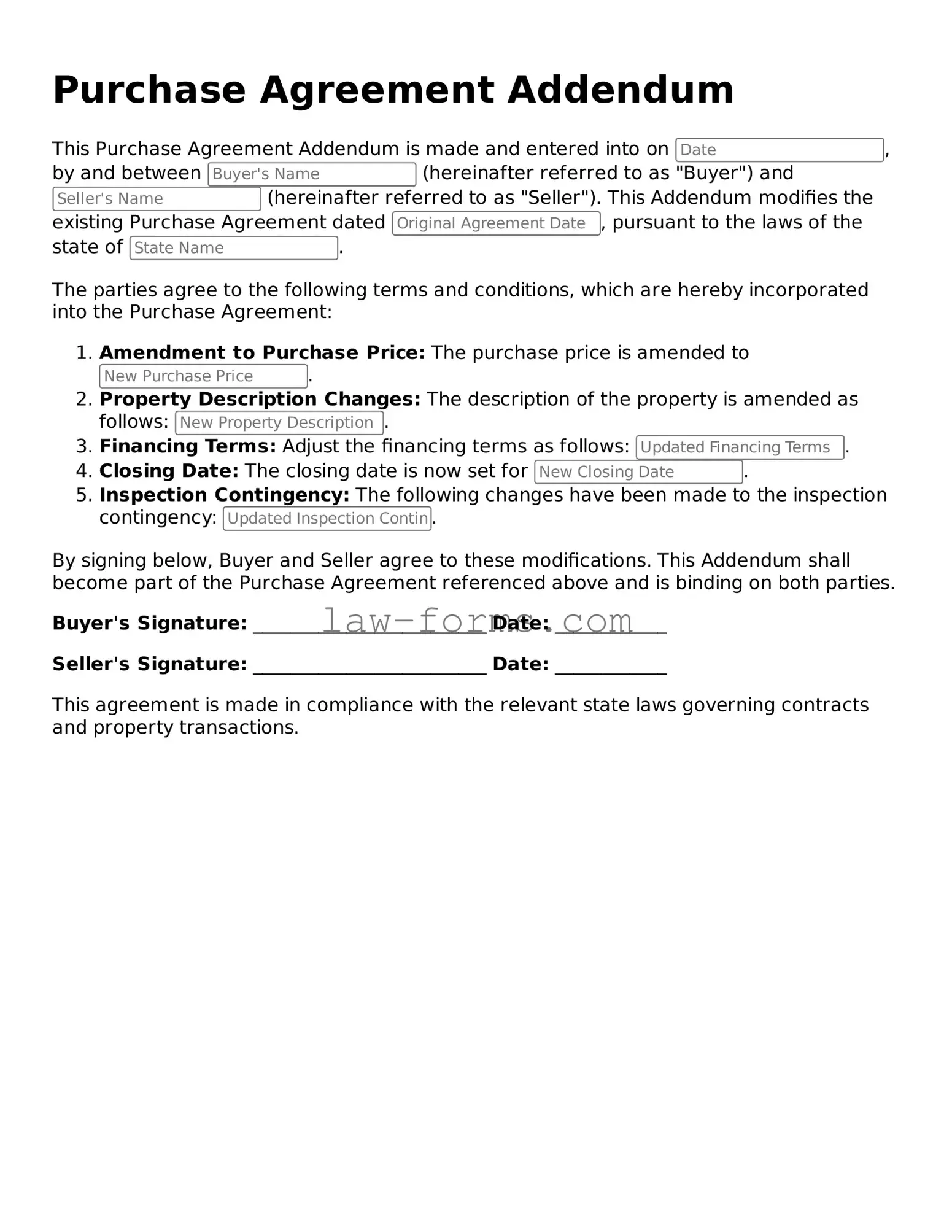 Valid Purchase Agreement Addendum Template