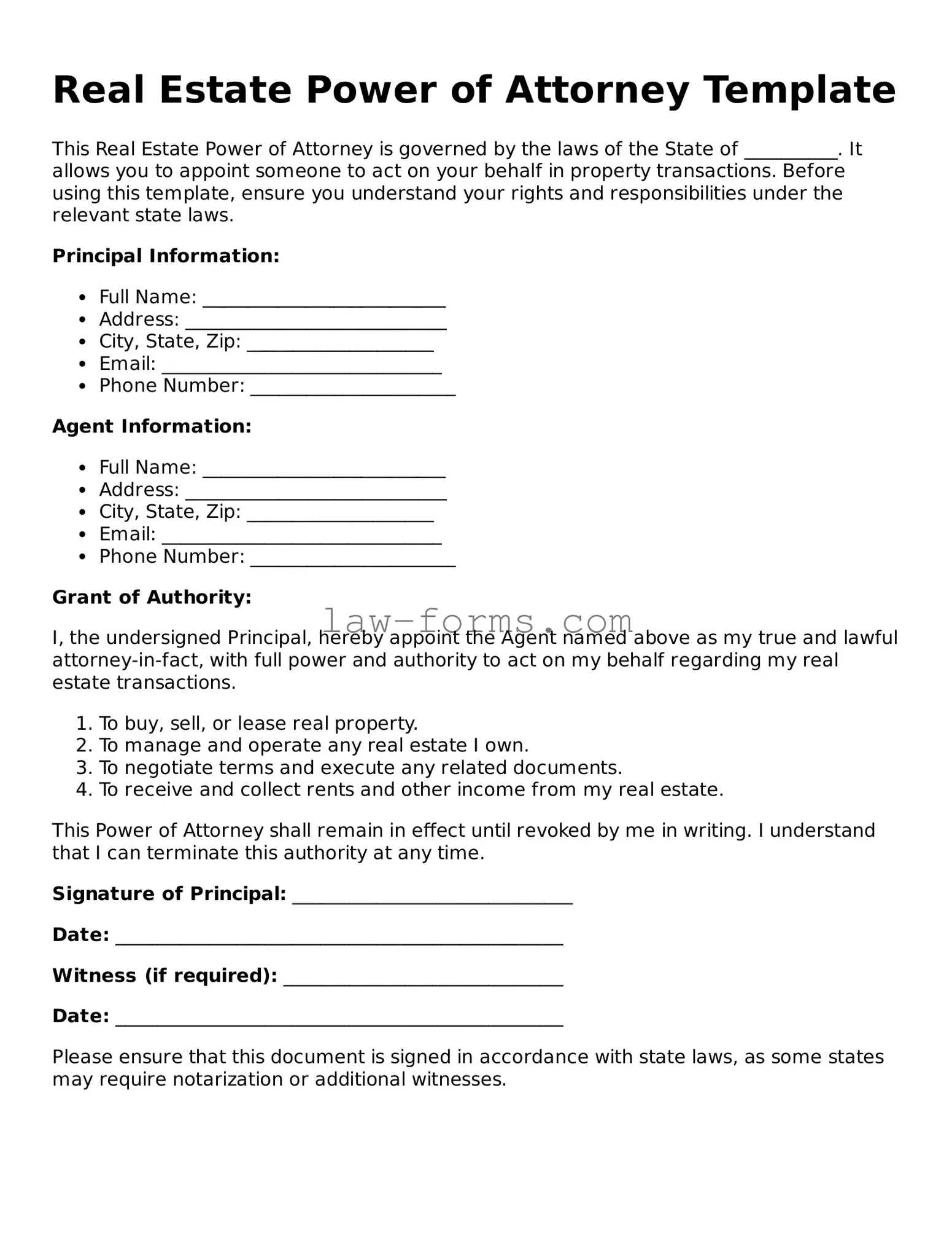Valid Real Estate Power of Attorney Template