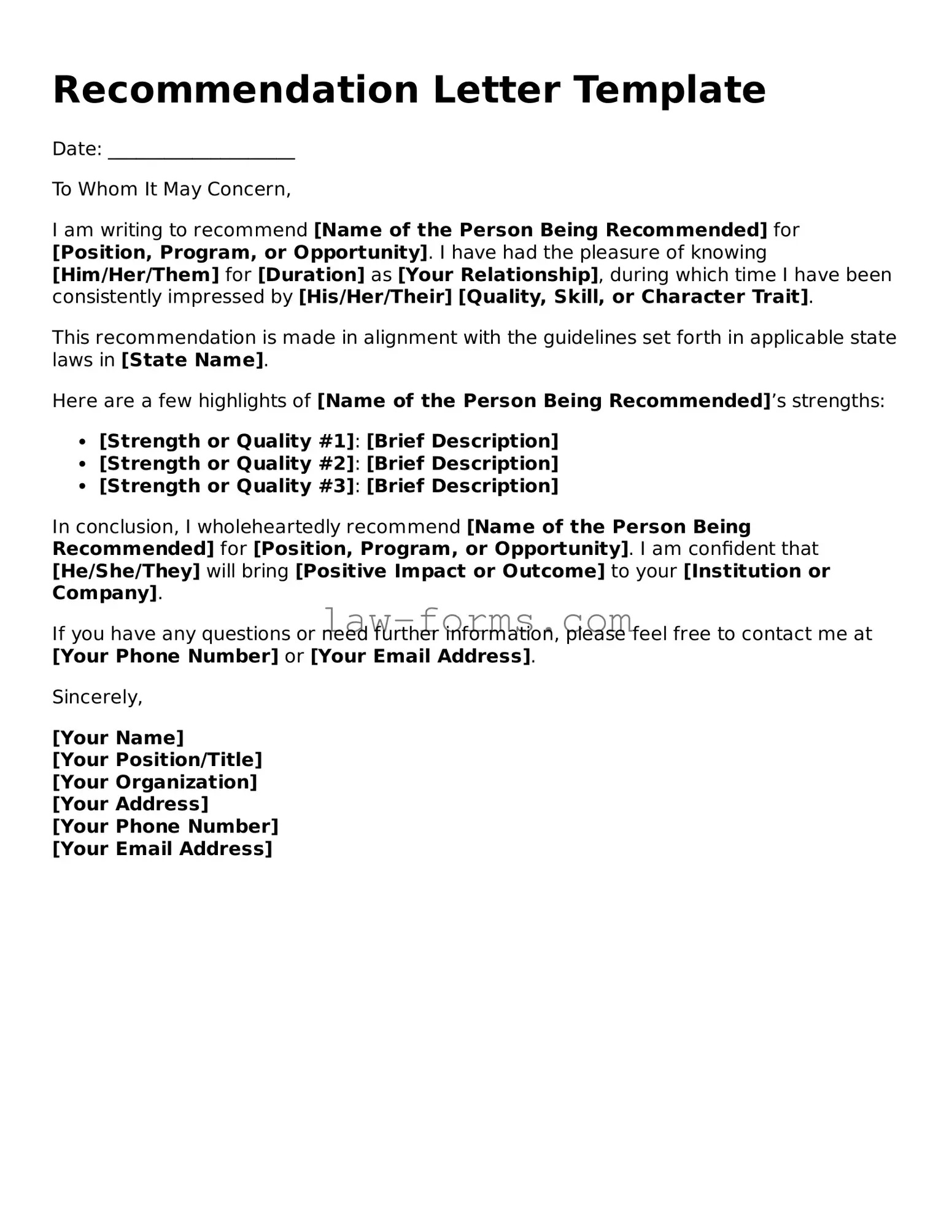 Valid Recommendation Letter Template