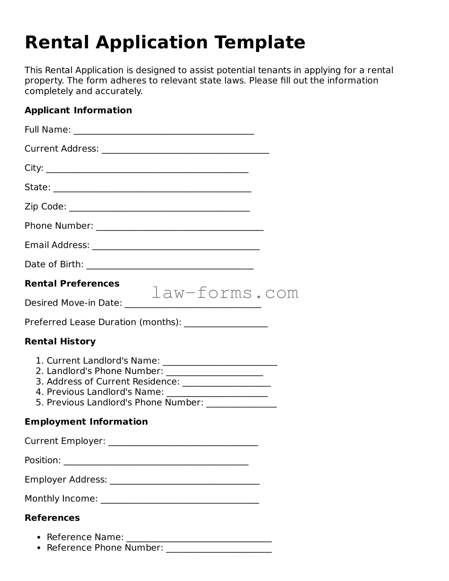 Valid Rental Application Template