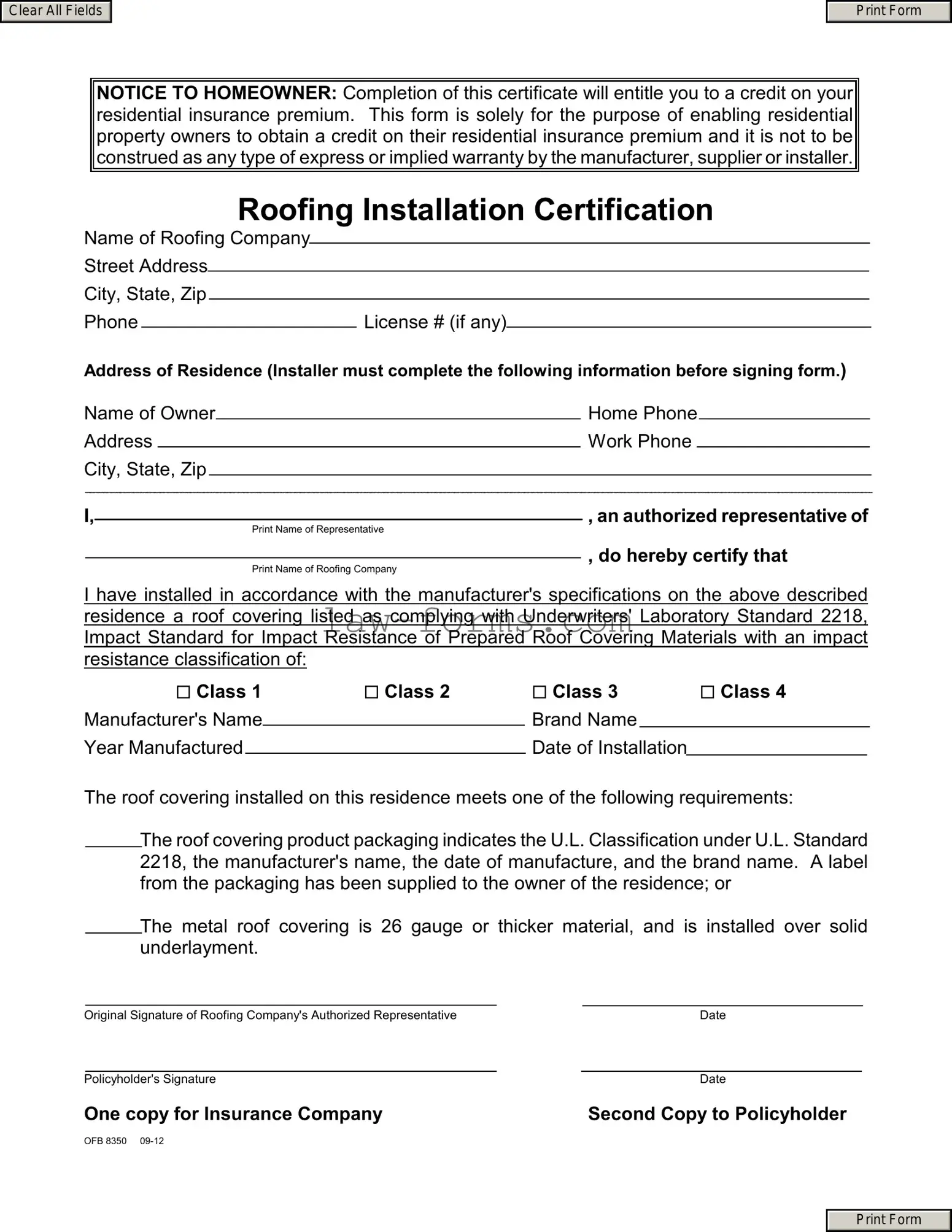 Roofing Certificate PDF Template