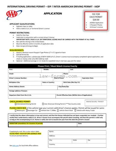Aaa International Driving Permit Application PDF Template
