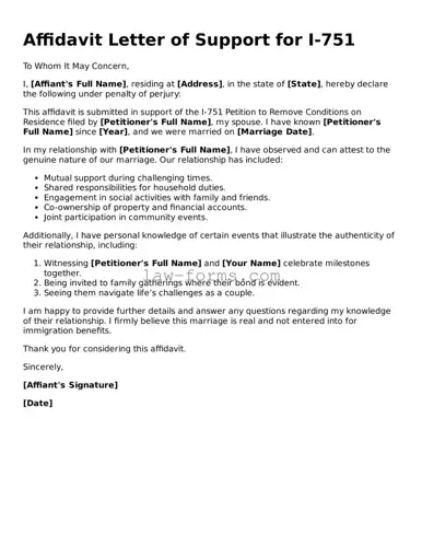 Valid Affidavit Letter of Support for I-751 Template