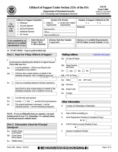 USCIS I-864 PDF Template
