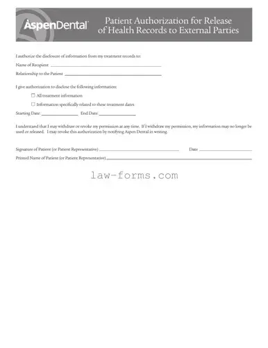 Aspen Dental Health Information Release PDF Template