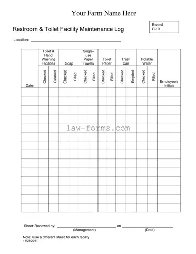 Bathroom Cleaning Log Sheet PDF Template