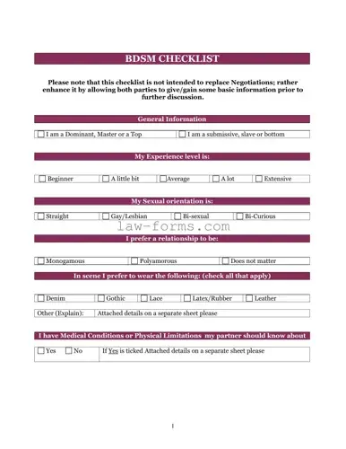 Bdsm Checklist PDF Template