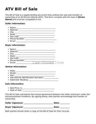 Valid ATV Bill of Sale Template