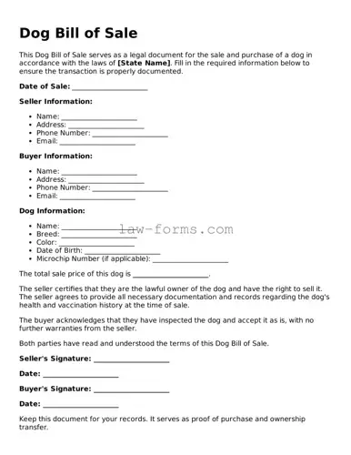 Valid Dog Bill of Sale Template