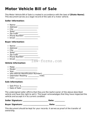 Valid Motor Vehicle Bill of Sale Template