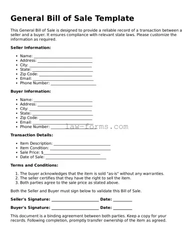 Valid General Bill of Sale Template