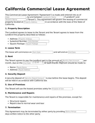 Valid Commercial Lease Agreement Form for California State
