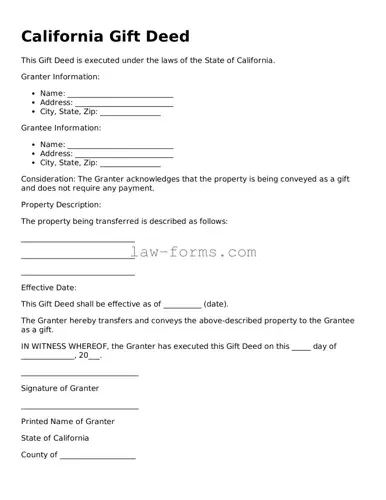 Valid Gift Deed Form for California State