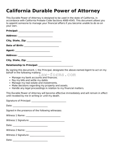 Valid Durable Power of Attorney Form for California State