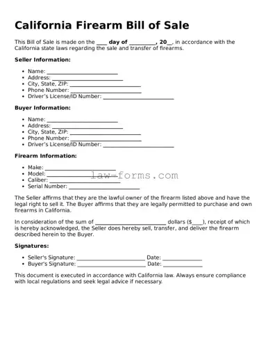 Valid Firearm Bill of Sale Form for California State