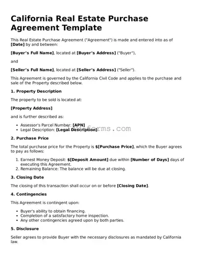 Valid Real Estate Purchase Agreement Form for California State