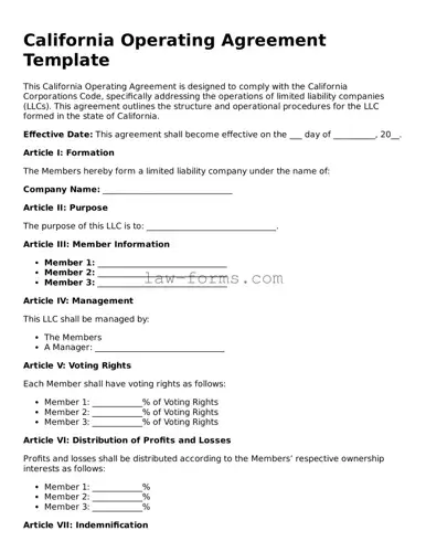 Valid Operating Agreement Form for California State