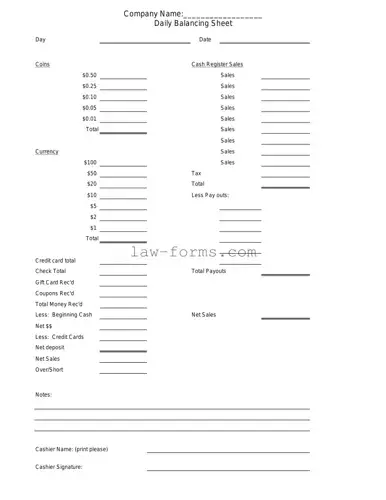 Cash Drawer Count Sheet PDF Template