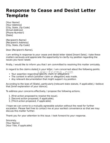 Valid Response to a Cease and Desist Letter Template