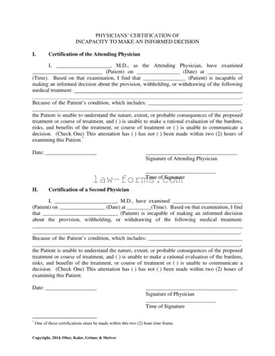 Certification Of Incapacity PDF Template