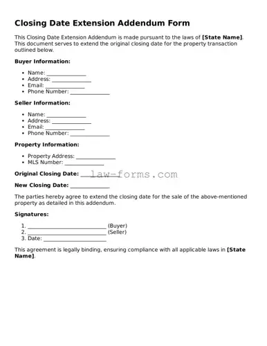 Valid Closing Date Extension Addendum Form Template