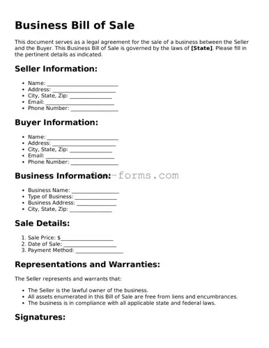Valid Business Bill of Sale Template