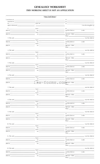 Dar Genealogy Worksheet PDF Template