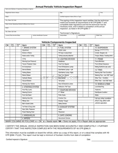 Dot Vehicle Inspection PDF Template