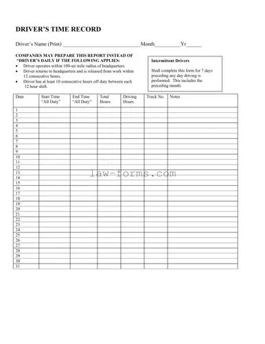 Driver Time Record PDF Template