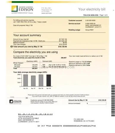 Edison Electricity Bill PDF Template