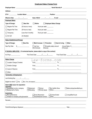 Employee Status Change PDF Template