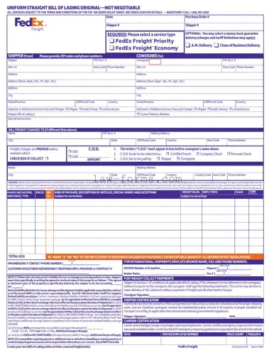 Fedex Bill Of Lading PDF Template
