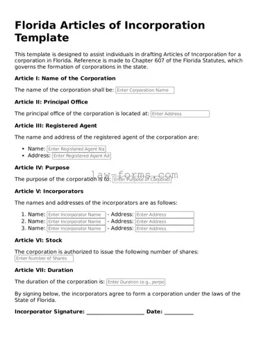 Valid Articles of Incorporation Form for Florida State