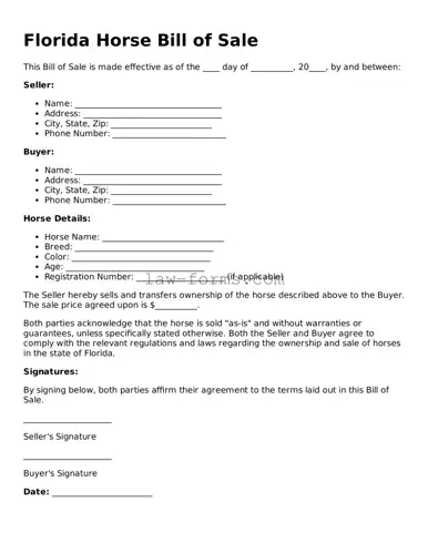 Valid Horse Bill of Sale Form for Florida State