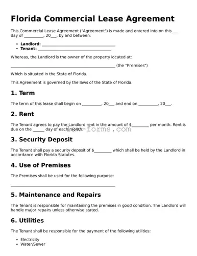 Valid Commercial Lease Agreement Form for Florida State