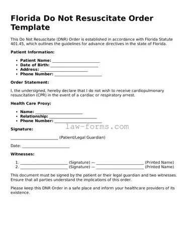 Valid Do Not Resuscitate Order Form for Florida State