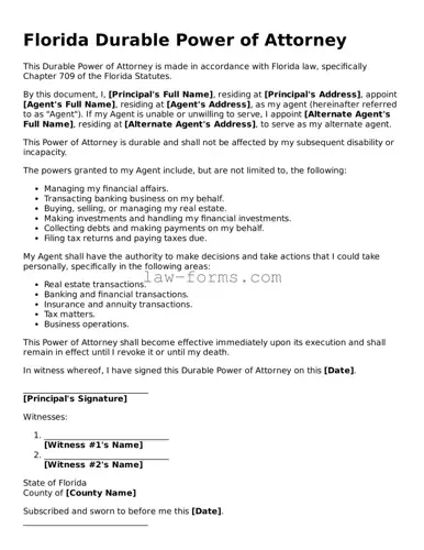 Valid Durable Power of Attorney Form for Florida State