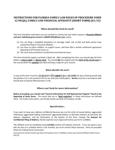 Florida Financial Affidavit Short 12.902(b) PDF Template