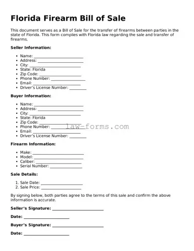 Valid Firearm Bill of Sale Form for Florida State