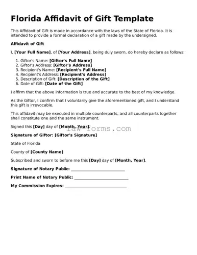 Valid Affidavit of Gift Form for Florida State