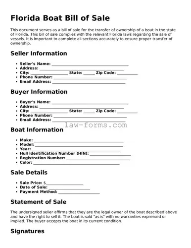 Valid Boat Bill of Sale Form for Florida State