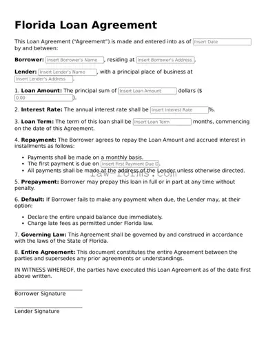 Valid Loan Agreement Form for Florida State