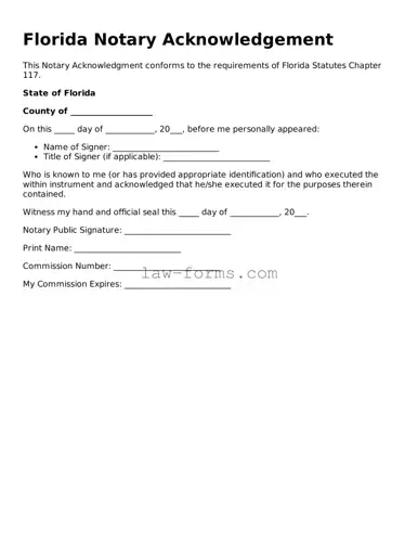 Valid Notary Acknowledgement Form for Florida State