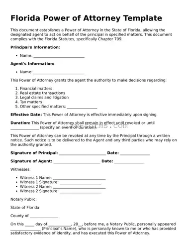 Valid Power of Attorney Form for Florida State