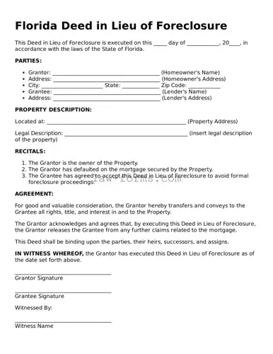 Valid Deed in Lieu of Foreclosure Form for Florida State